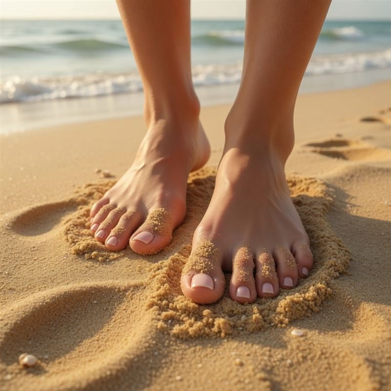 Feet in sand at the beach for a seasonal feet pic set