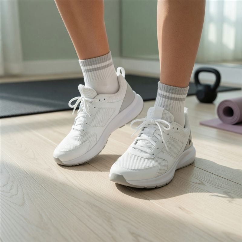 Feet in sports trainers and athletic socks